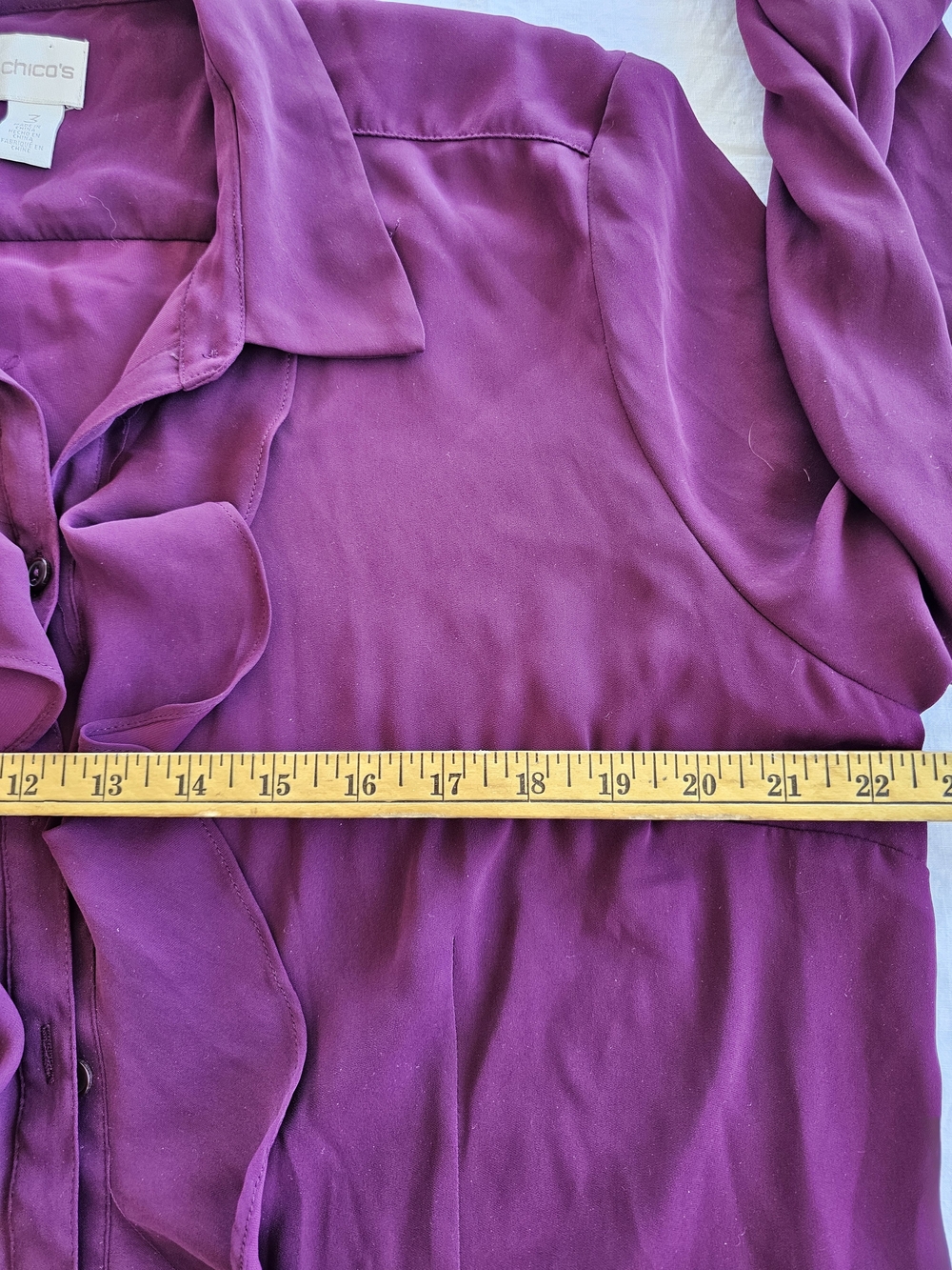 Chicos Ruffle Front Button-Down Top - Plum Size 1x - Picture 6 of 7